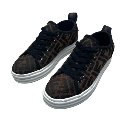 Fendi Brown FF Zucca Fabric Platform Low Top Sneakers 8P8017 Size: 36
