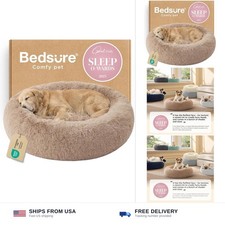 Bedsure Donut Dog Bed XL 45in Washable Round Calming Pet Bed Camel Faux Fur
