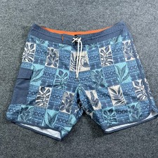 Quiksilver Waterman Board Shorts Mens 38 Blue Hawaiian Floral Swim Trunks Surf