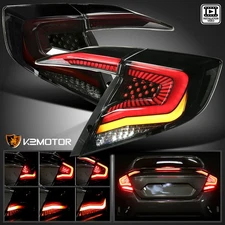 Black/Smoke Fits 2016-2021 Honda Civic Sedan Tail Lights LED Sequential Signal