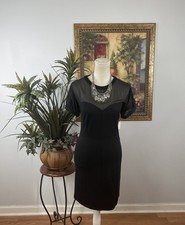 Robbi & Nikki Women's S Black Career Sheath Dress Sheer Mesh Short Sleeve Fairy