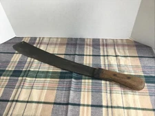 Vintage Unmarked Wood Handle Corn Knife /  Machete 14.75" steel blade 21" long