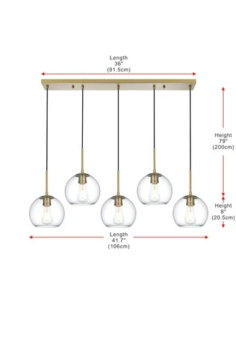 Elegant Lighting LD2228 Baxter 5 Light 42"W Linear Pendant - Brass - Picture 3 of 12