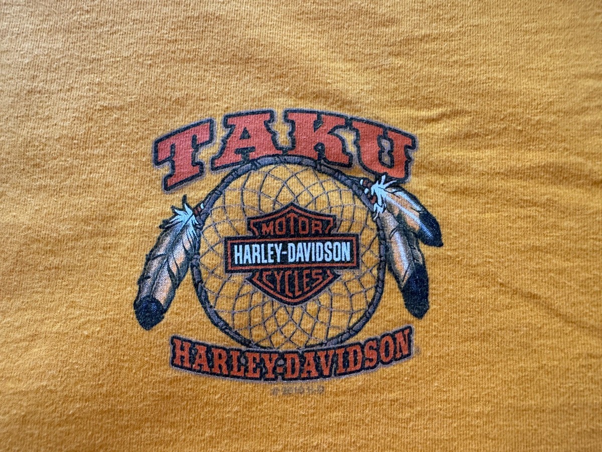 Harley Davidson T Shirt 2XL Yellow Taku Alaska Dreamcatcher Eagle
