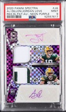2020 Spectra Jordan Love AJ Dillon Dual Rookie Patch Auto Purple 14/25 PSA 9