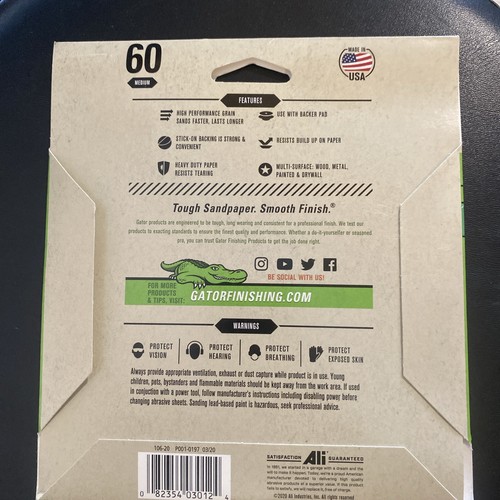 3-Pack 6-Inch Stick-On MEDIUM 60 GRIT Sanding Disc GATOR 3012 - Picture 5 of 5