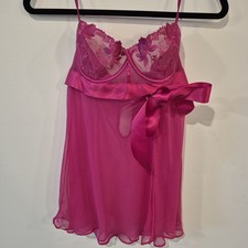 NWT Vintage Y2K Victoria's Secret Hot Pink Floral Embroidery Bow Babydoll 34C