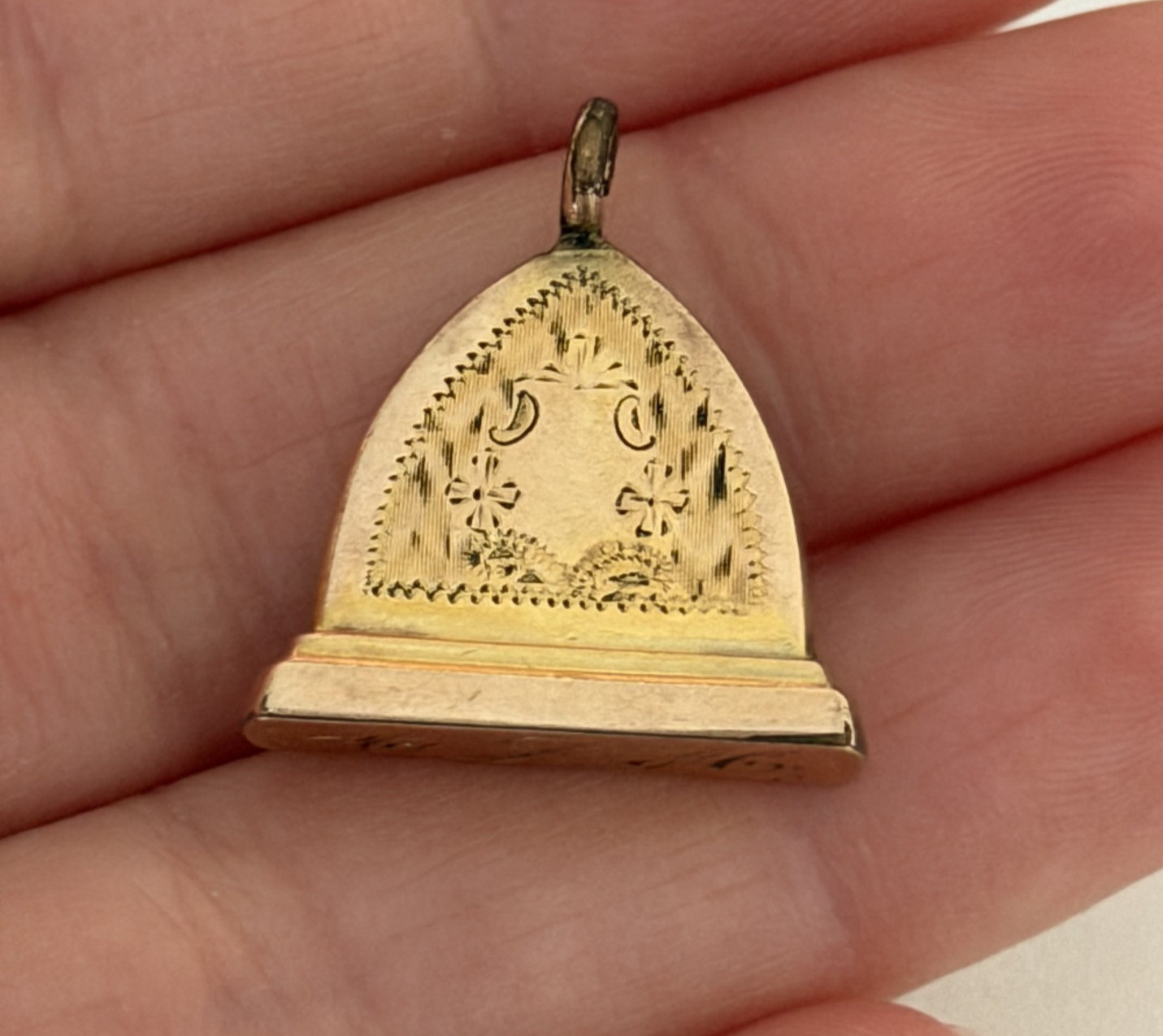 Antique Victorian 14K Gold Filled Guilloche Floral Etched Engraved Charm Pendant