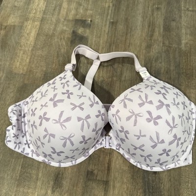 PINK Victoria s Secret Wear Everywhere Push Up Bra 44DD Purple Bow Front Close