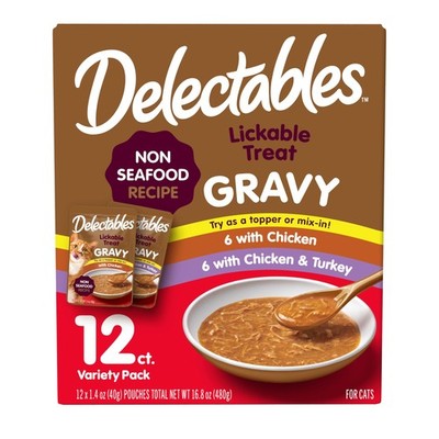 Delectables Lickable Treat Gravy Wet Cat Treat Variety Pack, Food Topper, Hydrat
