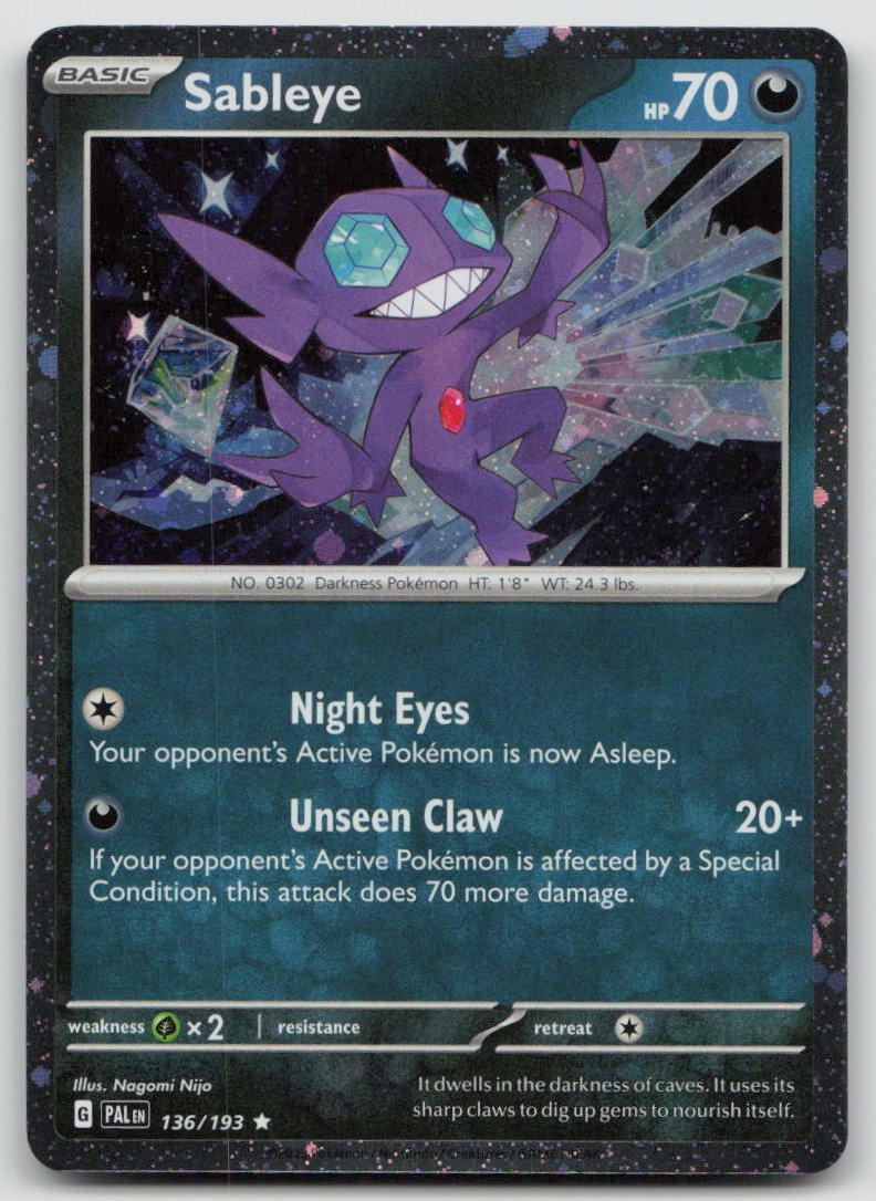 Sableye 136/193 Rare Paldea Evolved Pokemon Cosmo Holo NM