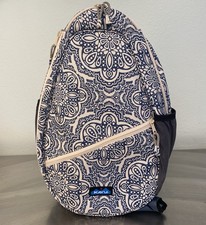 Kavu Sling Rope Bag Large Blue Canvas Zips Paisley Top Spin Divine Damask NWT 