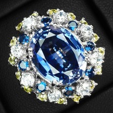 Gorgeous Vivid Blue Sapphire Oval 11.90Ct 925 Sterling Silver White Gold Rings