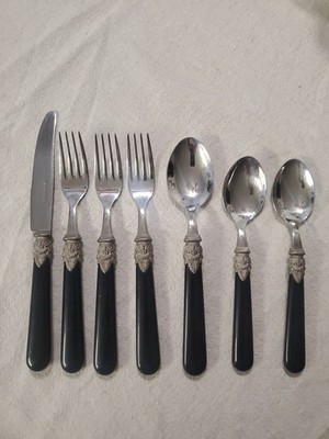 EME NAPOLEON Pearl Black handle Stainless 18/10 Flatware 7 Pcs Italy