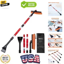 62.4" Extendable Snow Brush & Ice Scraper - 360° Pivoting Head for Winter Ease