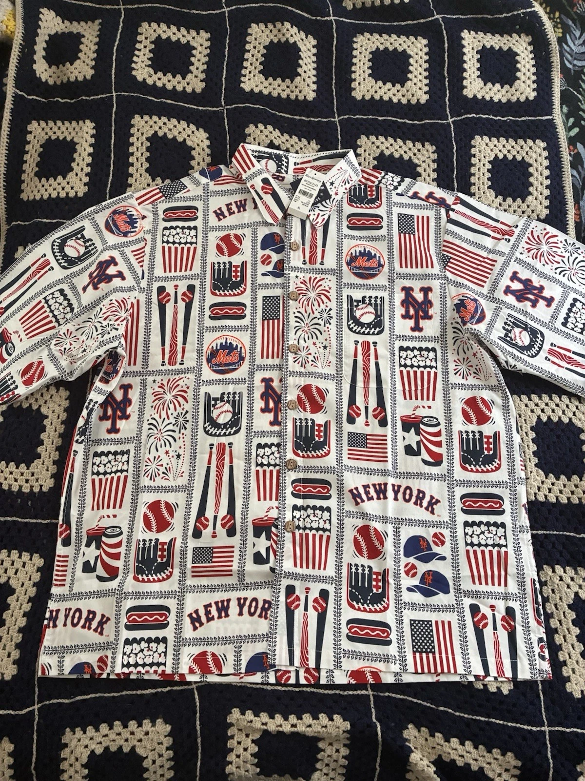New York Mets Reyn Spooner White Americana Button-Up Shirt Size XL