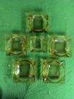 Vintage 1960- 1970 Anchor Hocking Amber Glass Ashtray Set MCM Square USA  4.5”