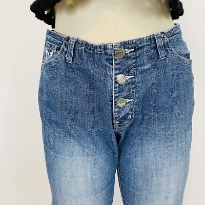Vintage Y2K Angels Button Fly Flare Jeans Womens Rhinestone