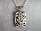 Womens Vintage Estate Sterling Silver Abalone Pendant W/ Necklace 12.2g E7003