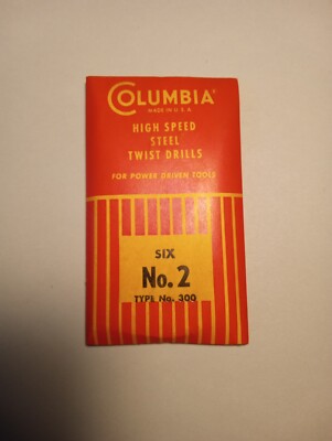 COLUMBIA HIGH SPEED STEEL TWIST DRILLS TYPE 300 # 2 ( 1  PACK OF 6) NOS