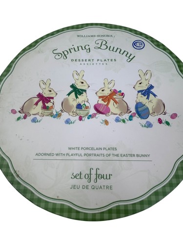 NEW Williams-Sonoma 8" Dessert Plate Set SPRING BUNNY Set of 4 IN BOX - Picture 2 of 9