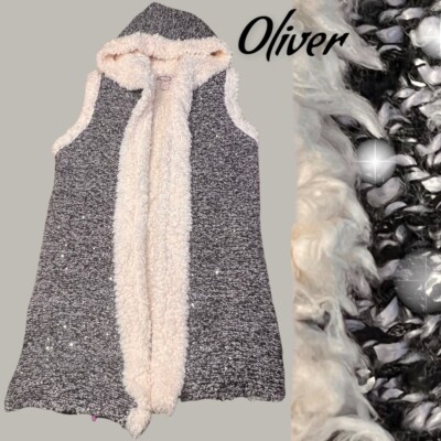 Women's Oliver Sherpa Lined Open Hooded Vest Black - L Sparkle Reversible