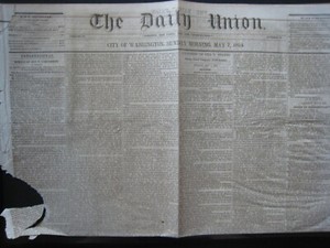 Rare 1854 The Daily Union Washington DC Newspaper Politics has rip in lower left