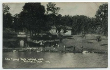 MI ~ Folks at Cold Spring Park Fish Hatchery HILLSDALE Michigan c1908 Postcard 