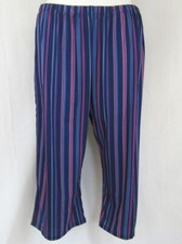 Slinky Brand Size 1X Navy Stripe Print Elastic Waist Wide Leg Crop Pants w/Slits