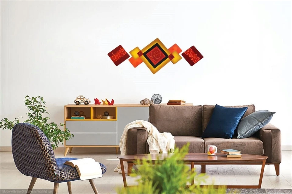 Cuadrados Sunburst # 2 3 piezas - Arte de pared abstracto de madera - Decoración de pared contemporánea 42x1 Foto 2 de 4