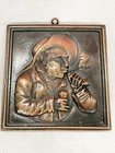 VINTAGE ANTIQUE 1840'S CAST IRON/COPPER WALL PLAQUE SMOKING MAN