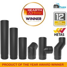 6inch Stove Flue Pipe 150mm  Vitreous Enamel Pipe & Fitting Kits Matt Black