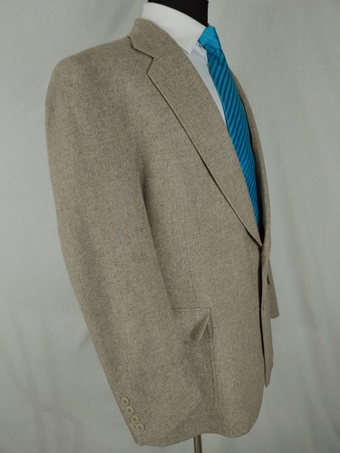 Vtg Strathmore Blazer Mens 46R Beige Sport Coat Half Belted Jacket Wool Tweed - Picture 12 of 14