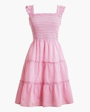 J. Crew 100% Cotton Ruffled Square Neck Sleeveless Dress Size Large Pink White