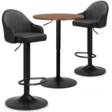 3 Pcs [BAR STOOLS+PUB TABLE] Swivel Dining Chair Adjustable Height Leather Seat