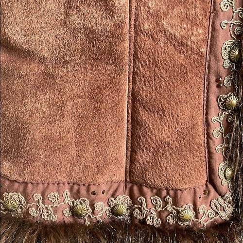 Live A Little Brown Faux Fur Trimmed Suede Studded Rhinestone Vest XL - Picture 7 of 15