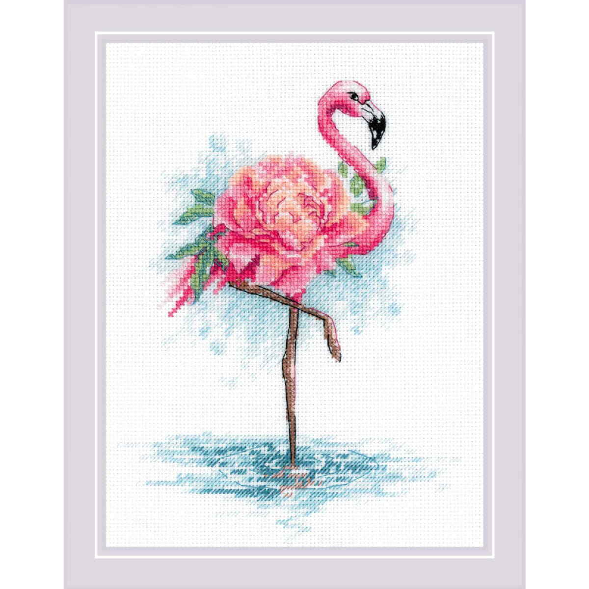 Riolis counted cross stitch kit ""Blooming Flamingo"", 18x24cm, DIY