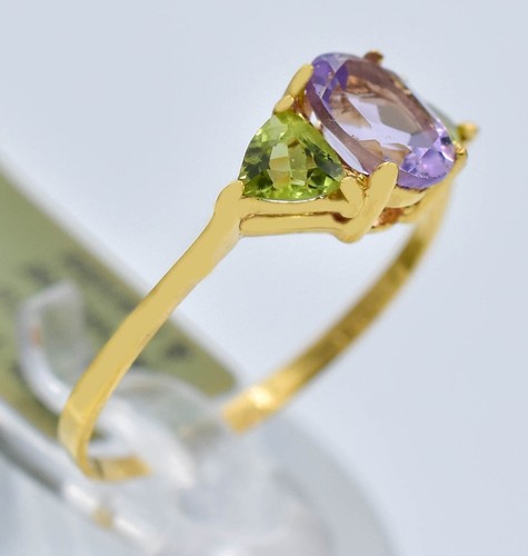 GENUINE 1.06 Cts AMETHYST & PERIDOT RING 10k SOLID YELLOW GOLD - Free Appraisal - Picture 6 of 7