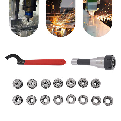R8 Collet Set, R8 Collet Set with 15 PCS ER32 Collets R8 ER32 Collet Chuck Set