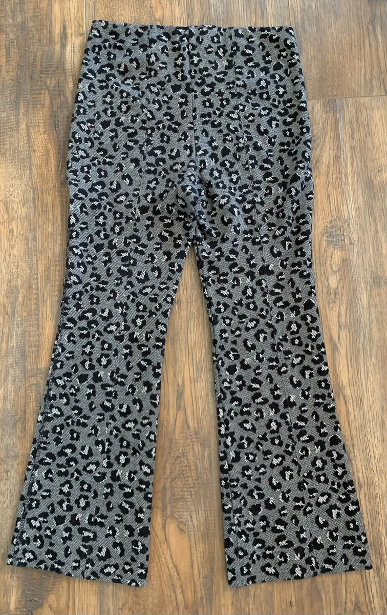 Anthropologie Maeve Mollie Kick Flare Pants Animal Print Cheetah Gray Black Sz S