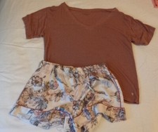 VS VICTORIAS SECRET S SLEEP SET PJ KNIT LOUNGE TOP 12 19 SATIN FLORAL SHORT 4 20