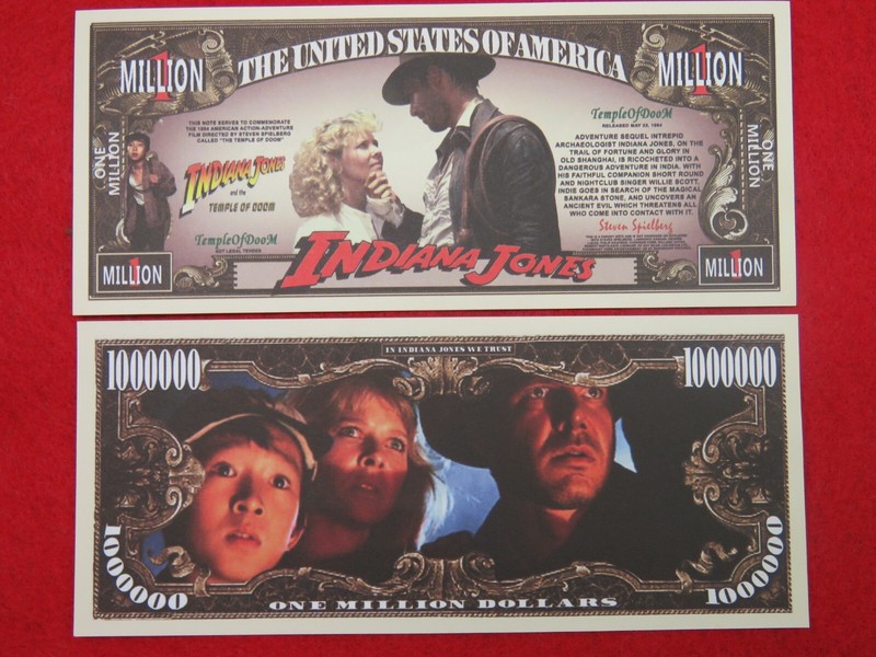 INDIANA JONES and the Temple of Doom Movie ~ $1,000,000 One Million Dollar Bill