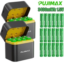 8/16/24/32PCS 1.5V 3400mWh AA Rechargeable Lithium Battery with Charger Box