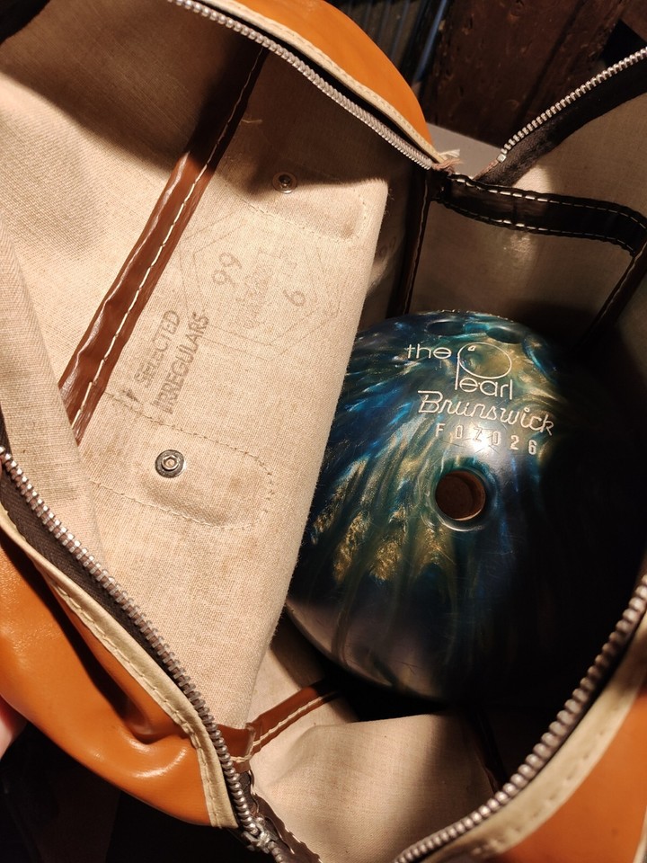 Brunswick Pearl Bowling Ball With Tan Bag and Brown Ladies Shoes 13 LBS