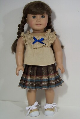 Skirt Shirt Shoes Brown Tan Plaid 3pc Doll Clothes For 18'' American Girl (Debs*)
