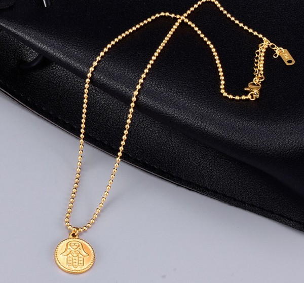 Alternate view of Gold Plated Hamsa Hand Fatima Coin Necklace 16-18"