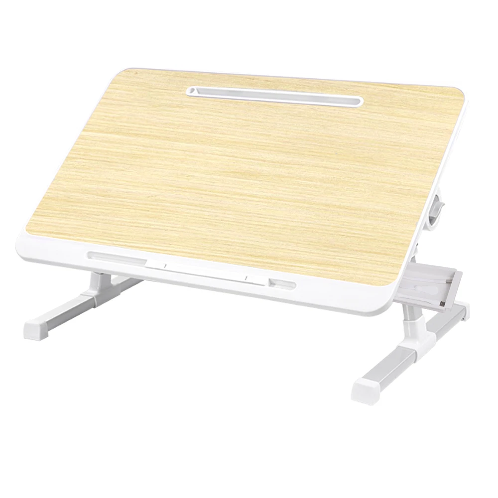Adjustable Folding Laptop Stand For Bed With Non-Slip Tray And Storage Drawer  