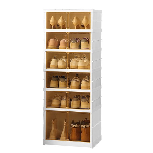 6/9-Tier Foldable Shoe Box, Transparent Collapsible Shoes Storage with Wheels - Picture 7 of 8