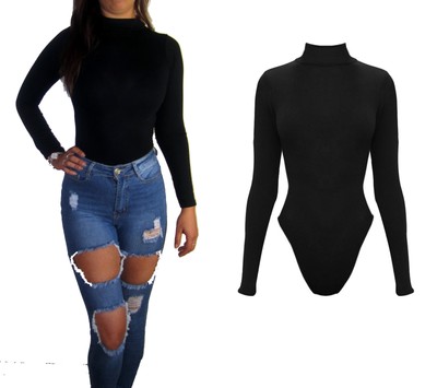 black polo neck bodysuit