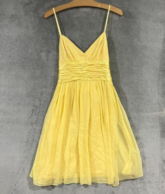 Maggy London 100% Silk Yellow Tie Belt Holiday Party Formal Dress Chiffon Sz 6P